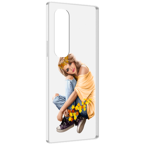 Чехол MyPads девушка-в-цветочками женский для Samsung Galaxy Z Fold 4 (SM-F936) задняя-панель-накладка-бампер