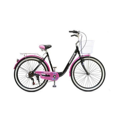 Велосипед 26 HOGGER SIGOURA V 20 алюминий, 7-скор., корзина, черно-розовый