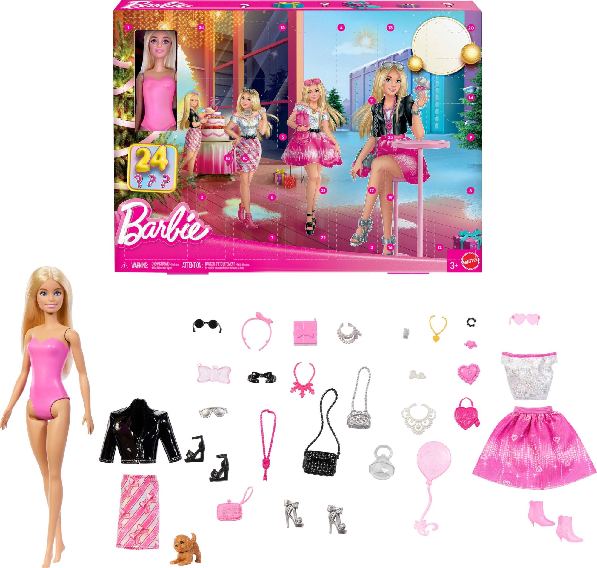 Адвент-календарь Mattel Barbie с куклой блондинкой JFL63, 24 шт.