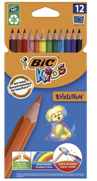 Карандаши 12 цветов BIC Kids Evolution ECOlutions, детские, ударопрочные, пластиковые