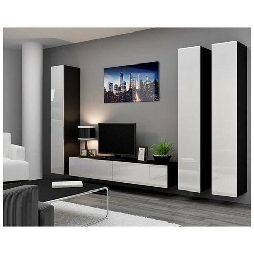 Гостиная Виго 1 Белый Фасадный 0101 / Черный 0190