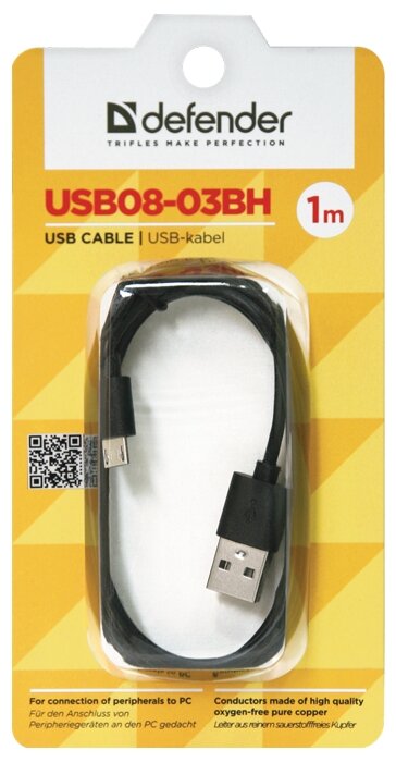 Кабель Defender USB - microUSB (USB08-03BH) 1 м черный фото 3