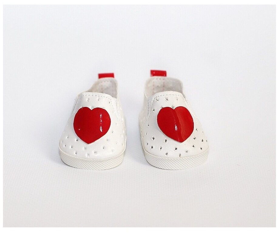 Обувь для кукол и пупсов, Туфли с сердечком 7 см для кукол и пупсов выше 45 см, белые с красным