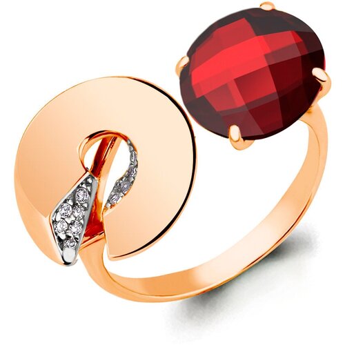 фото Кольцо diamant online, серебро, 925 проба, золочение, гранат, фианит, размер 18.5, красный
