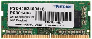 Оперативная память Patriot Memory SL 4 ГБ DDR4 2400 МГц SODIMM CL17 PSD44G240041S
