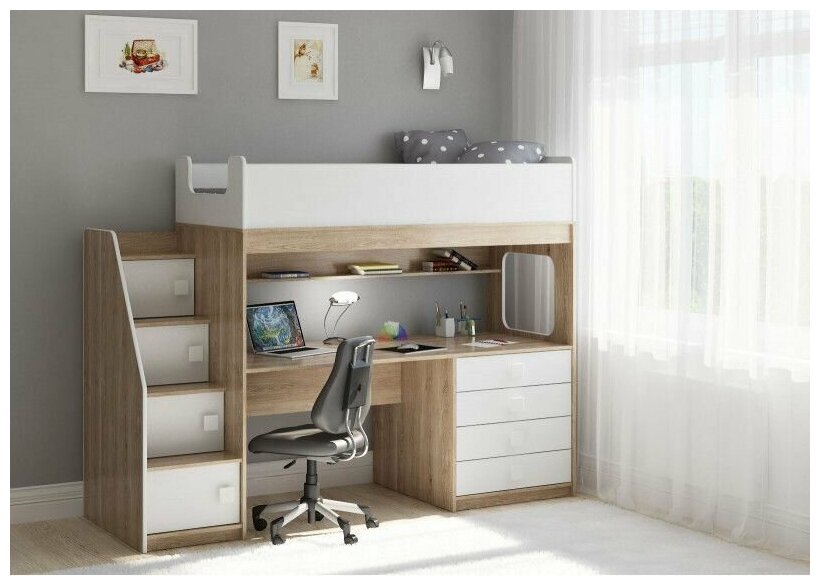 Кровать чердак Легенда C605.3 сонома/белый, размер матраса: 190х85