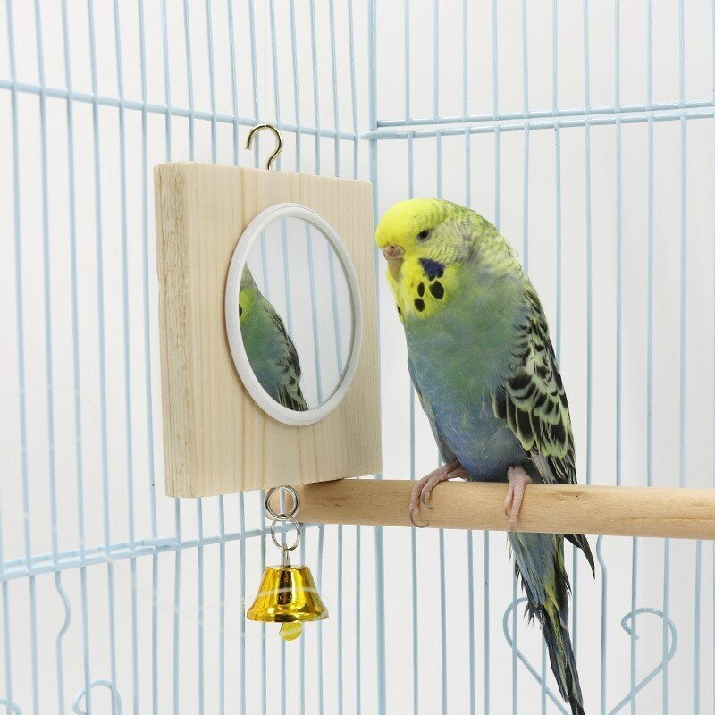Зеркало с колокольчиком для птиц, Bentfores (17 х 10 х 2 см, бежевый/белый, артикул W242, 34314) - фотография № 1