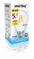 Лампа светодиодная SmartBuy E27, A60, 5 Вт, 3000 К