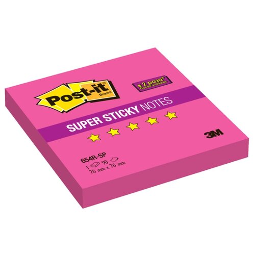 фото Post-it Блок-кубик Super Sticky, 76x76 мм, 90 штук (654) розовый неоновый