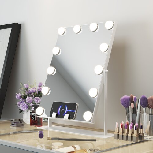 Настольное зеркало с LED подсветкой аккумулятором Bluetooth и беспроводной зарядкой 41х30 см 6100₽