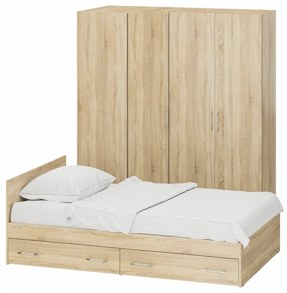 Гарнитур спальный № 2 Стандарт с кроватью 1200 с ящиками, цвет дуб сонома, спальное место 1200х2000 мм, без матраса, основание есть