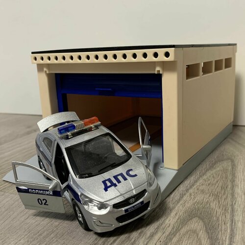 Машинка Полиция (12 см, мет, инерция, откр. дверей) и игрушечный разборный гараж с подъемными воротами