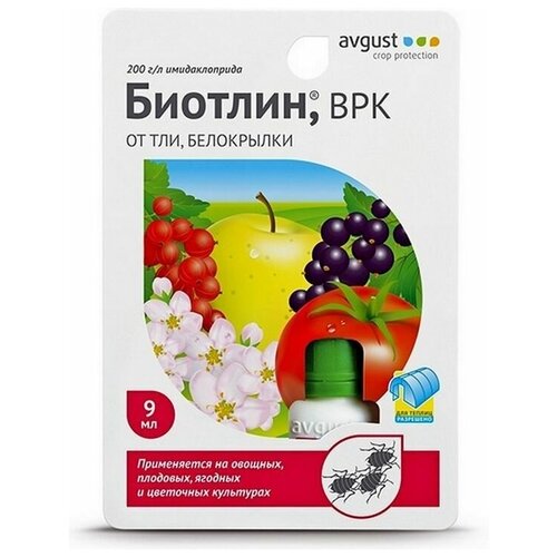 Препарат для уничтожения тли Avgust Биотлин, на плодовых, ягодных, овощных и цветочных культурах, 9 мл