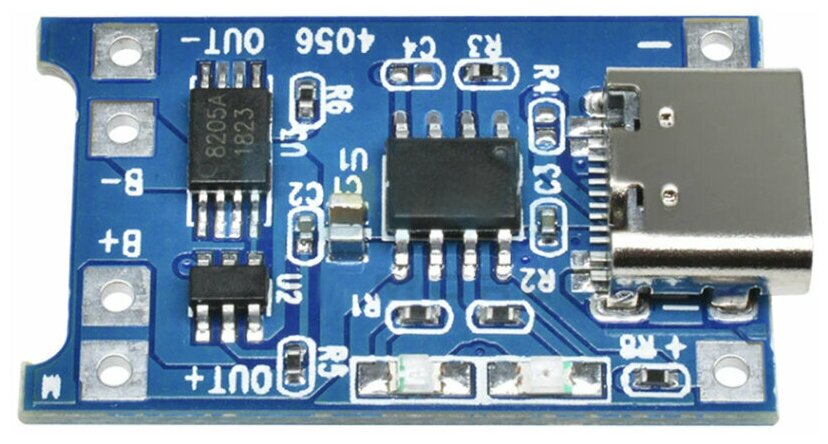 Модуль заряда Li-ion аккумуляторов TP4056, гнездо type-C 5В 1А 2 шт, Интеграционная Плата Контроллер зарядки Литиевых Батарей с защитой 5V 1A — фото 1