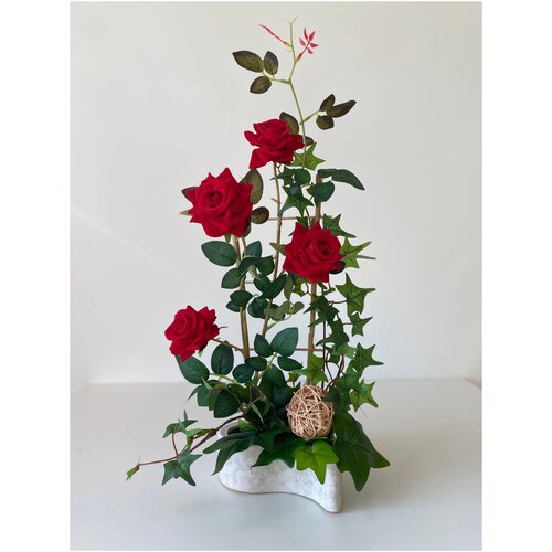 Искусственные цветы, роза в кашпо, красная