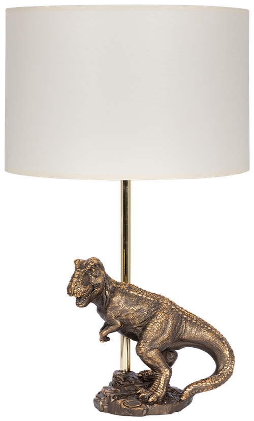 Настольная лампа Bogacho Динозавр Тирекс бронзовая с бежевым абажуром Винтаж 2 ручная работа