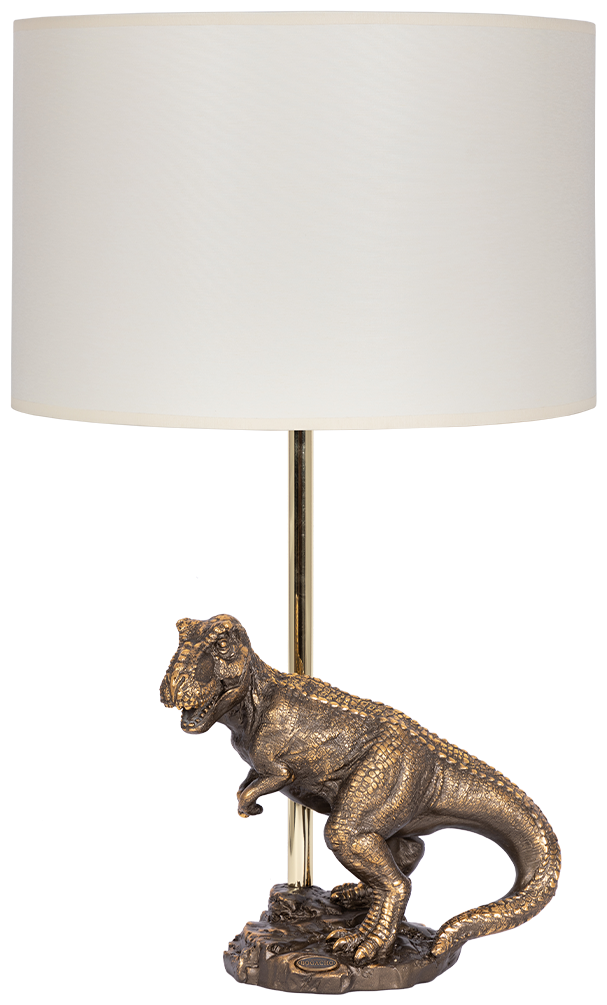 Настольная лампа Bogacho Динозавр Тирекс бронзовая с бежевым абажуром Винтаж 2 ручная работа