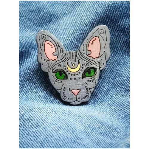 фото Сфинкс, кот сфинкс, деревянный значок, брошь на одежду, значок на рюкзак нет бренда