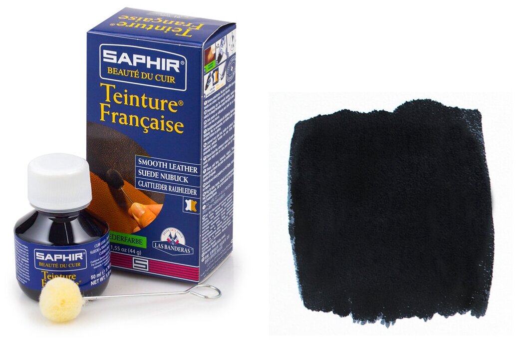 Черная краска для кожи, замши и нубука Saphir Teinture