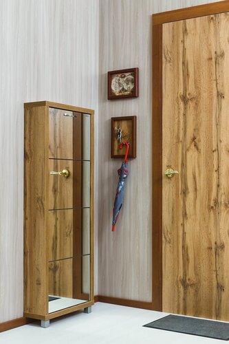 Изображение товара Шкаф обувной Люкс, Дуб вотан 4 секции, фасад зеркало