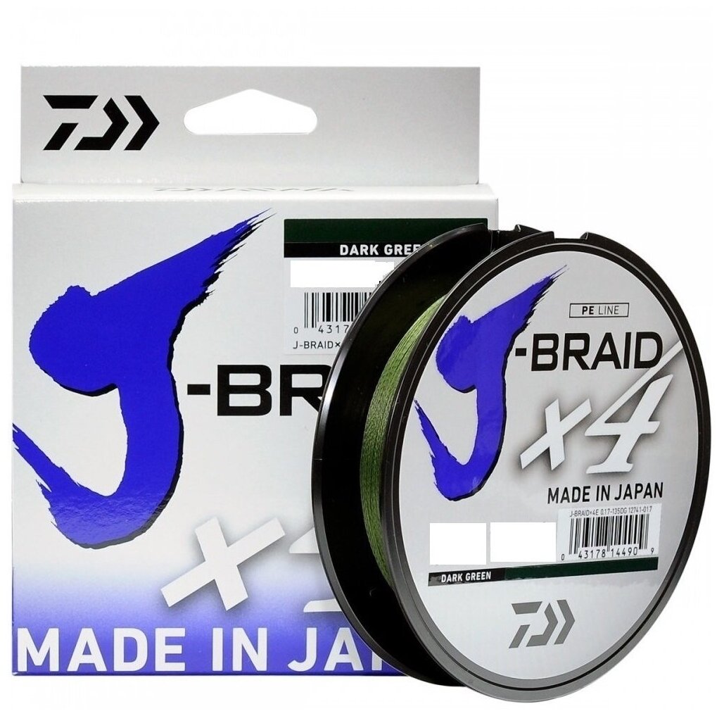 Плетеный шнур Daiwa J-Braid X4 Dark Green 0.10мм 135м