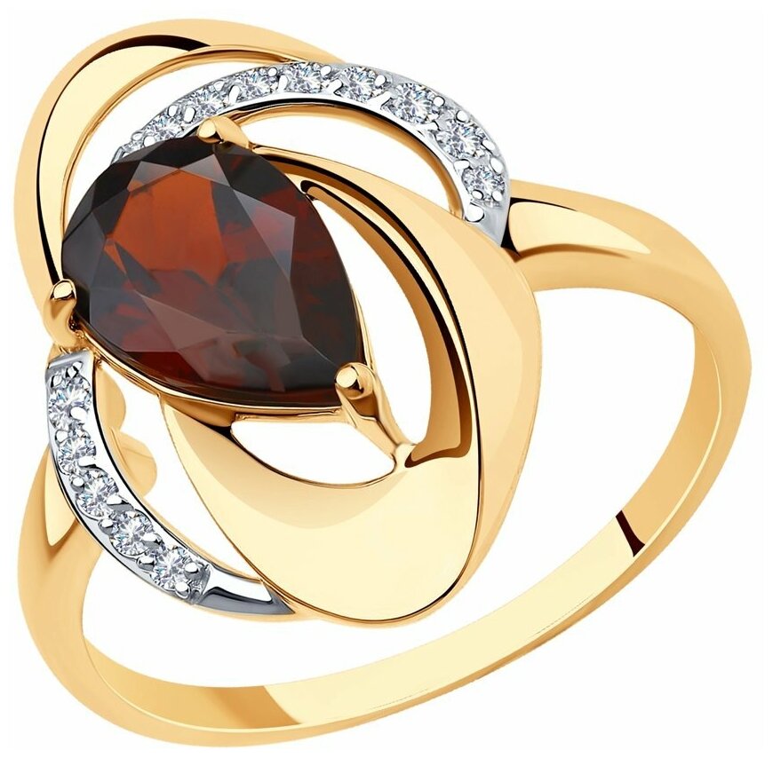 Кольцо Diamant, красное золото, 585 проба, фианит, гранат