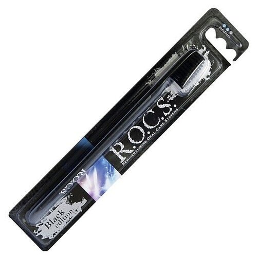 Зубная щетка R.O.C.S. Black Edition, Classic, средняя (03-04-019)