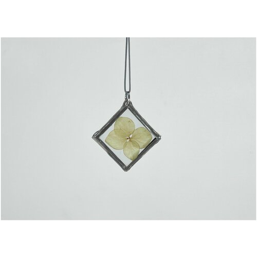 фото Подвеска на шею с зеленой гортензией на шнурке / кулон для девушек с сухоцветами / "forget-me-not" / 2,5*2,5 см нет бренда