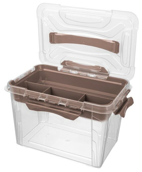 Ящик универсальный GRAND BOX, цвет коричневый, с замками и вставкой-органайзером, 6,65 л. - фотография № 3