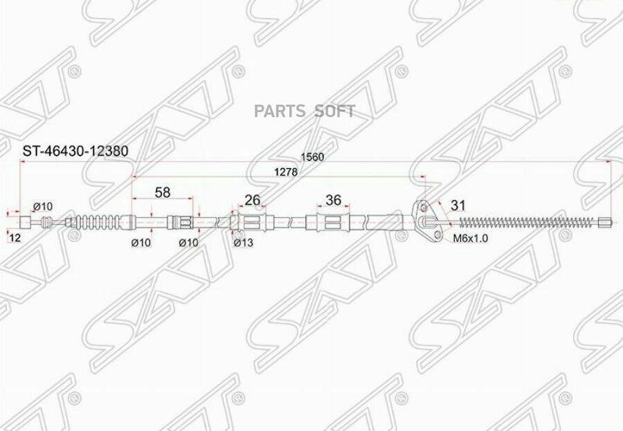 ST4643012380 SAT Трос ручника TY Sprinter Carib AE114/115 4WD 95-02, - LH