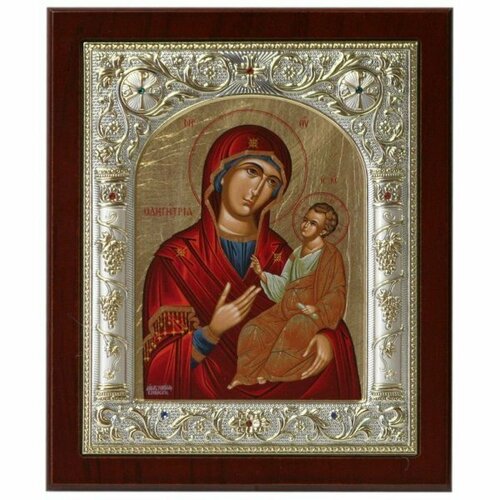 Икона Божья Матерь Одигитрия в серебряном окладе 17*14 см арт ДВ-041