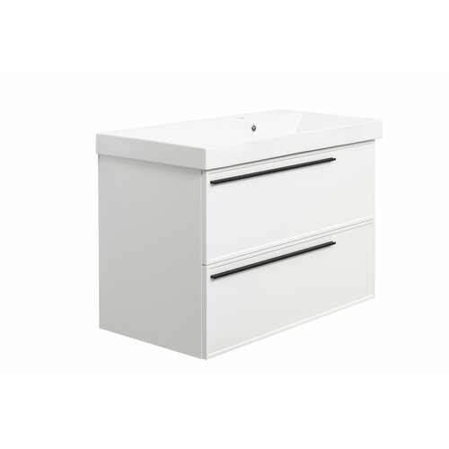 Матовая подвесная тумба под раковину в ванную Nixx Rio TW 90, с 2 ящиками, цвет белый/Подвесная тумба для ванной, 01-Rio-B-90-2