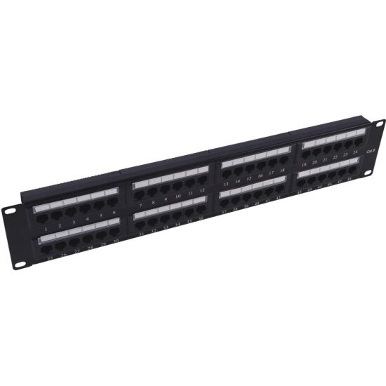 Патч-панель 19" Neomax [NM-PP-2U48P-UC5E-DB-109-BK] 2U, 48 портов, кат.5E, UTP, Dual IDC, кабельный органайзер, цвет черный