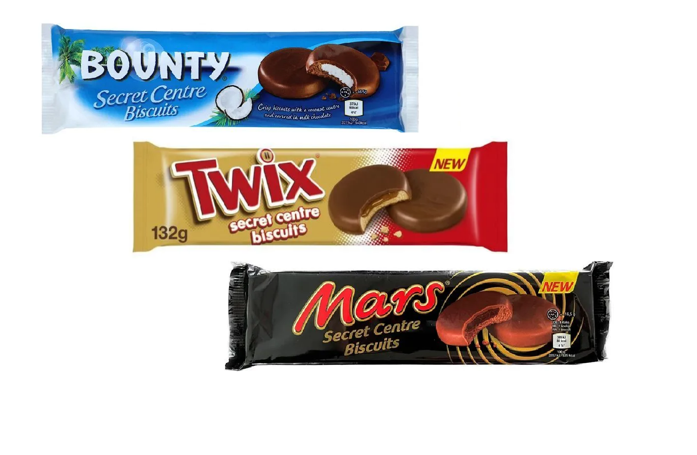 Набор печенья Mars, Bounty, Twix secret centre biscuits.