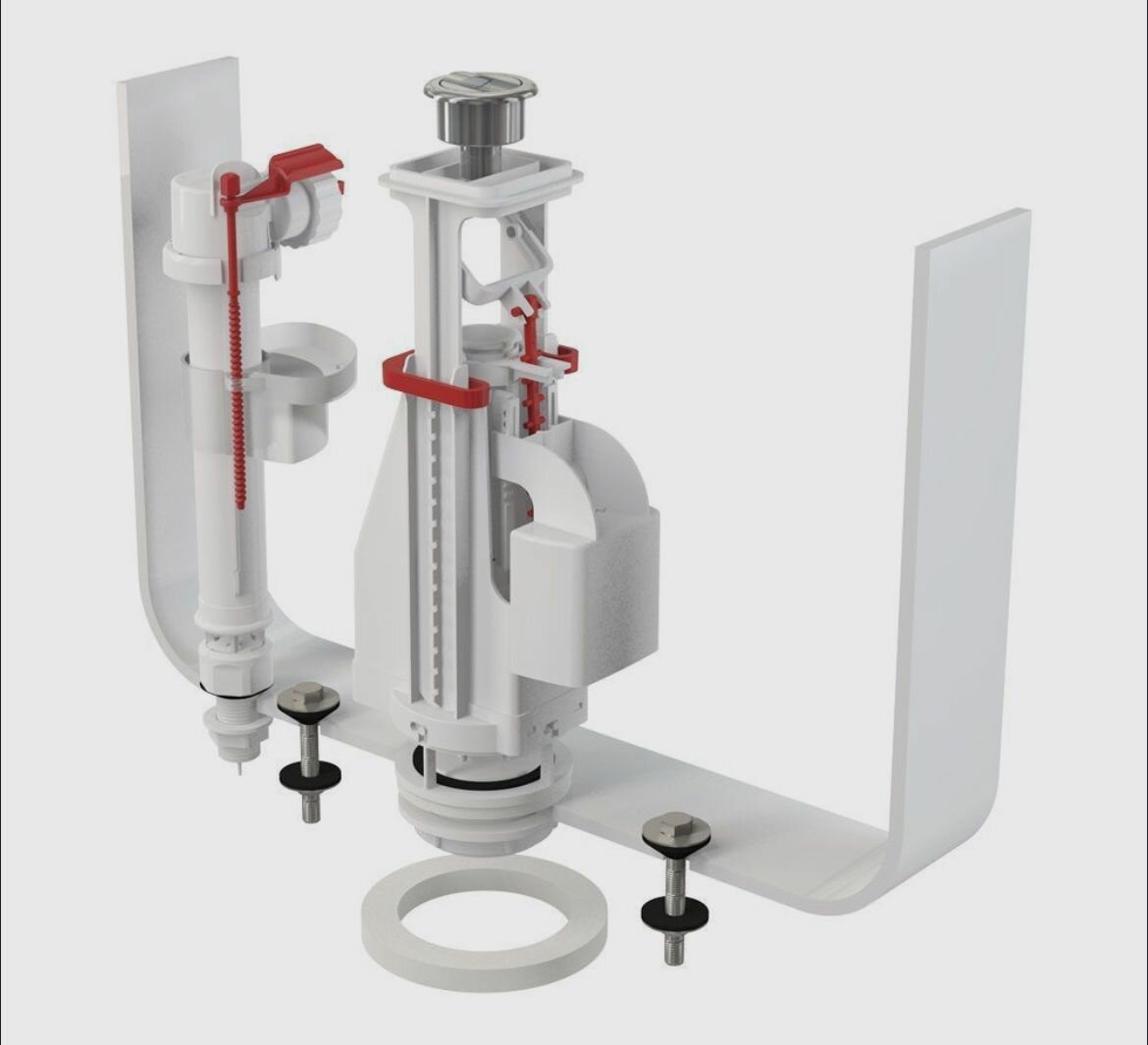 фото Комплект арматуры для бочка унитаза нижняя подводка 1/2" с двойным сливом SA08S хром , AlcaPlast