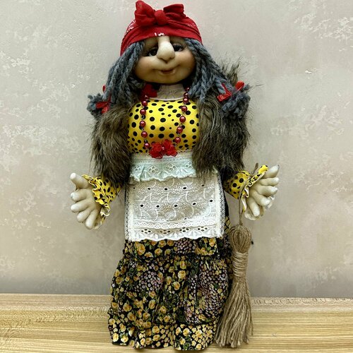 Бабка Домовиха кукла оберег ручной работы с метлой 50 см