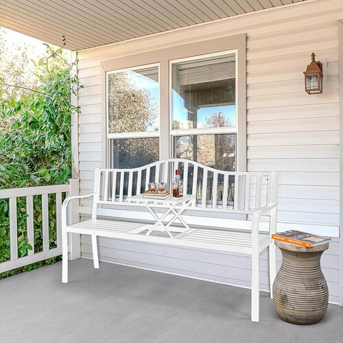 Скамья садовая со спинкой 150 х 060 х 091 м металлической мебели для дачи сада дома белый 19000₽