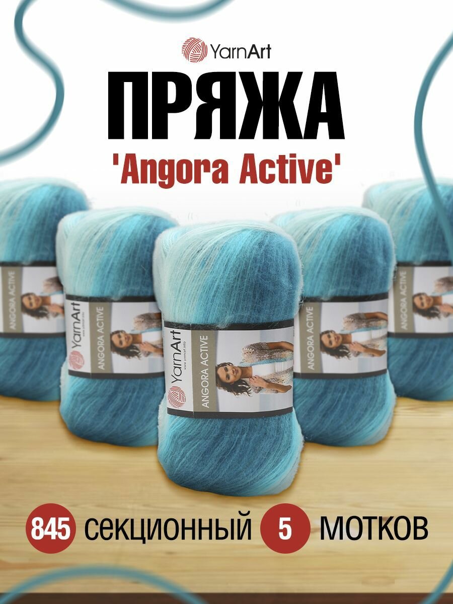 Пряжа для вязания YarnArt 'Angora Active', 100г, 500м (20% мохер, 80% акрил) (845 меланж), 5 мотков