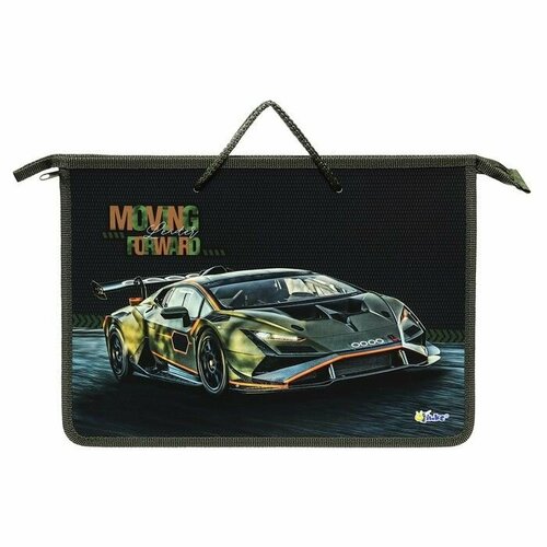 Папка с ручками А4, 340 х 245 х 45 мм, пластиковая, ручки-шнурок, Оникс ПТ-15 Авто хаки