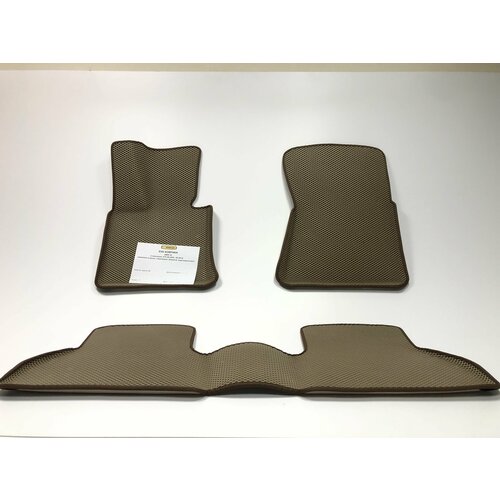 Коврики EVA для BMW X5 2 поколение, E70 (08.2006 - 05.2013) - Комплект в салон - 3D С бортиками - Бежевый - Коричневый кант