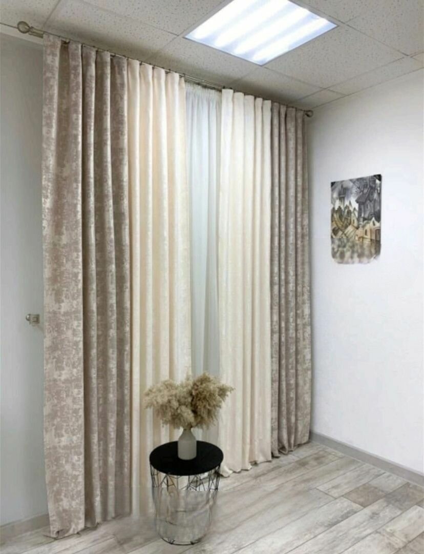 Шторы "Мрамор", комбинированные, бежевые, непрозрачные, 2 шт.