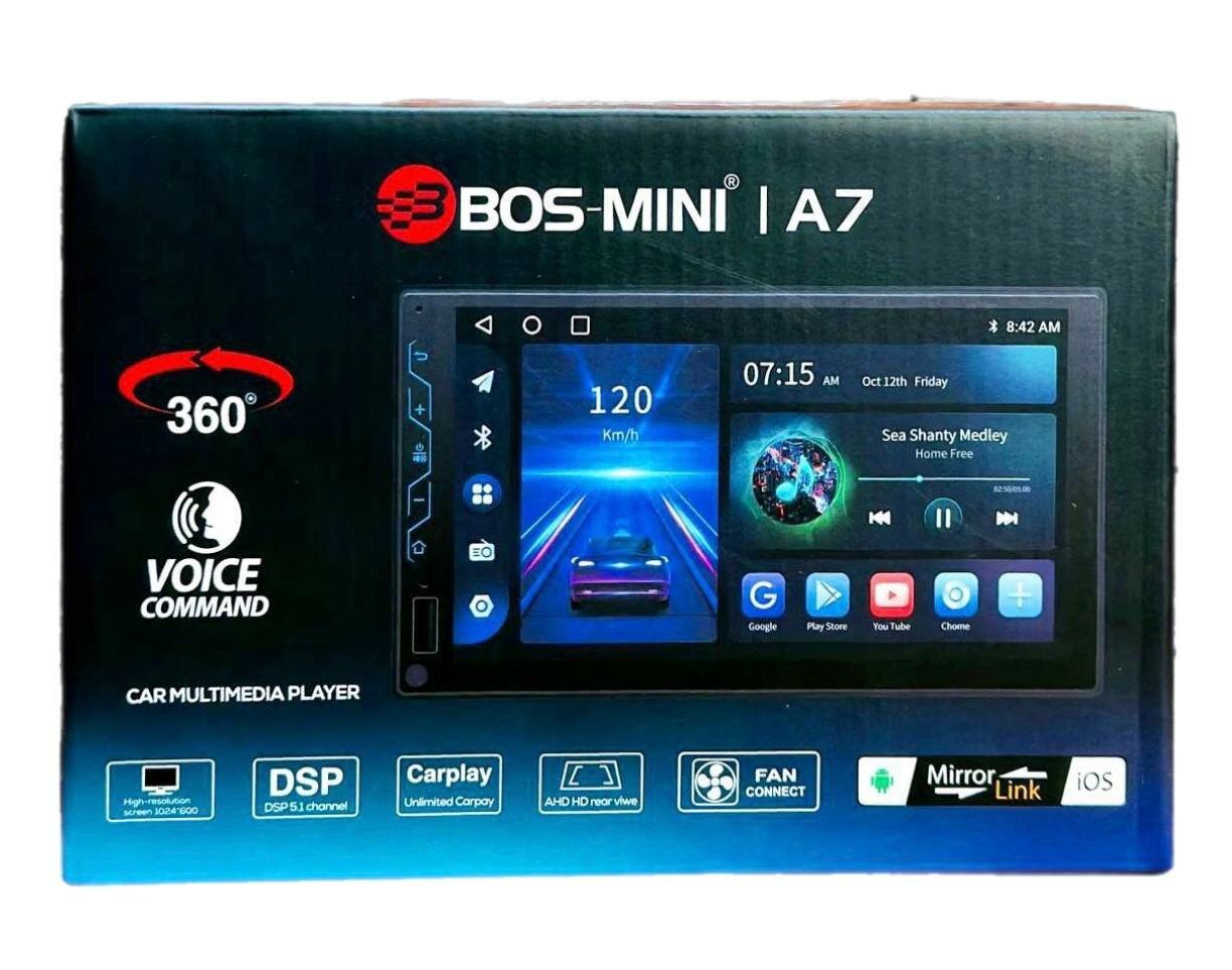 Автомагнитола Android Bos-Mini A7 4/64 CarPlay DSP, LCD экран на 7 дюйм мощная сенсорная магнитола 2din с 8 ядерным процессором 4/64 GB и кулером охлаждения