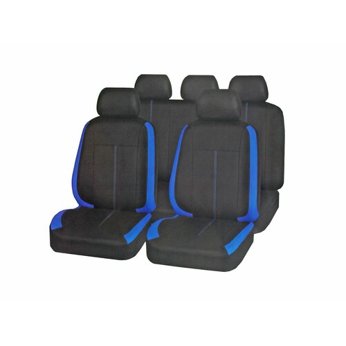 Авточехлы универсальные велюр черно-синие 9 предметов PREMIER 3406₽