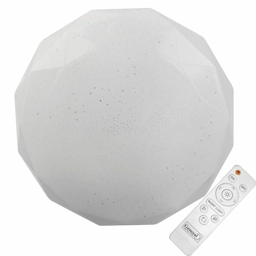 Светильник GENERAL светодиодный управляемый Diamond 48W 3940lm 3000K-6500K пульт ДУ в компл. GSCML-032-Smart