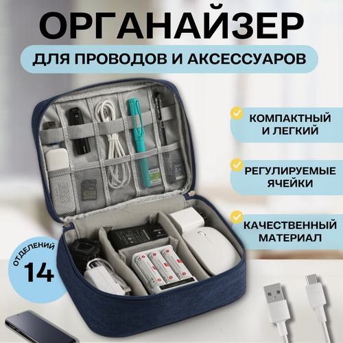 Изображение товара Органайзер для хранения проводов и зарядок, цвет синий, LugHome