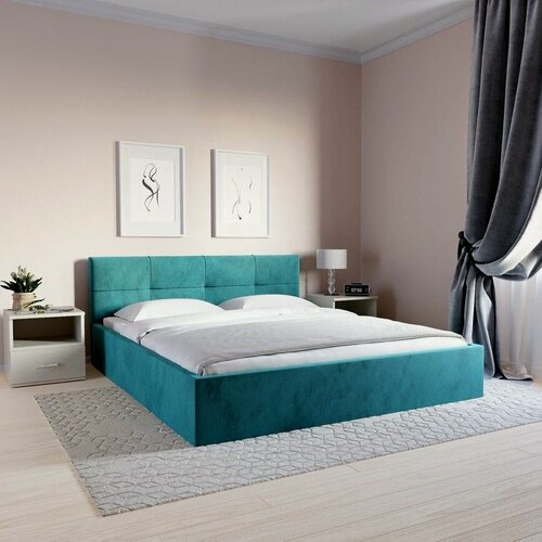 Изображение товара Кровать с подъемным механизмом NS Optima Lait бирюзовый велюр, 140х190, без ножек