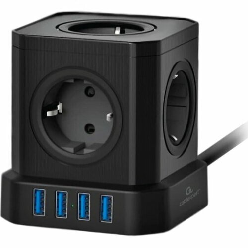 Сетевой фильтр Cablexpert Tower 5 розеток 10А 4хUSB 31А 2м черный коробка TWR-5-U4-B-2 1585₽