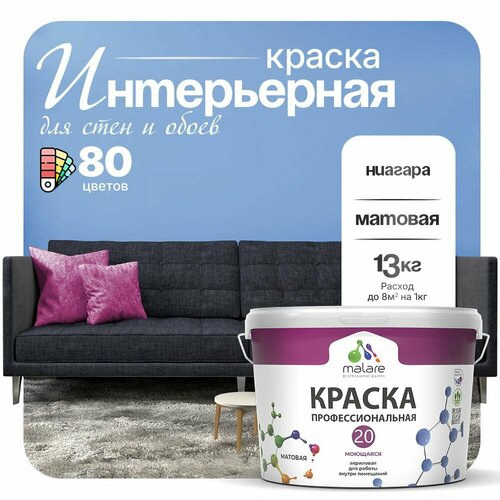 фото Краска malare euro №20 интерьерная для стен, обоев и потолка, акриловая, быстросохнущая, моющаяся, матовая, ниагара, (9л - 13кг)