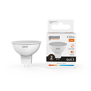 Светодиодная лампа Gauss Elementary MR16 матовая 5.5 Вт 430 лм теплый белый 3000К GU5.3 220V