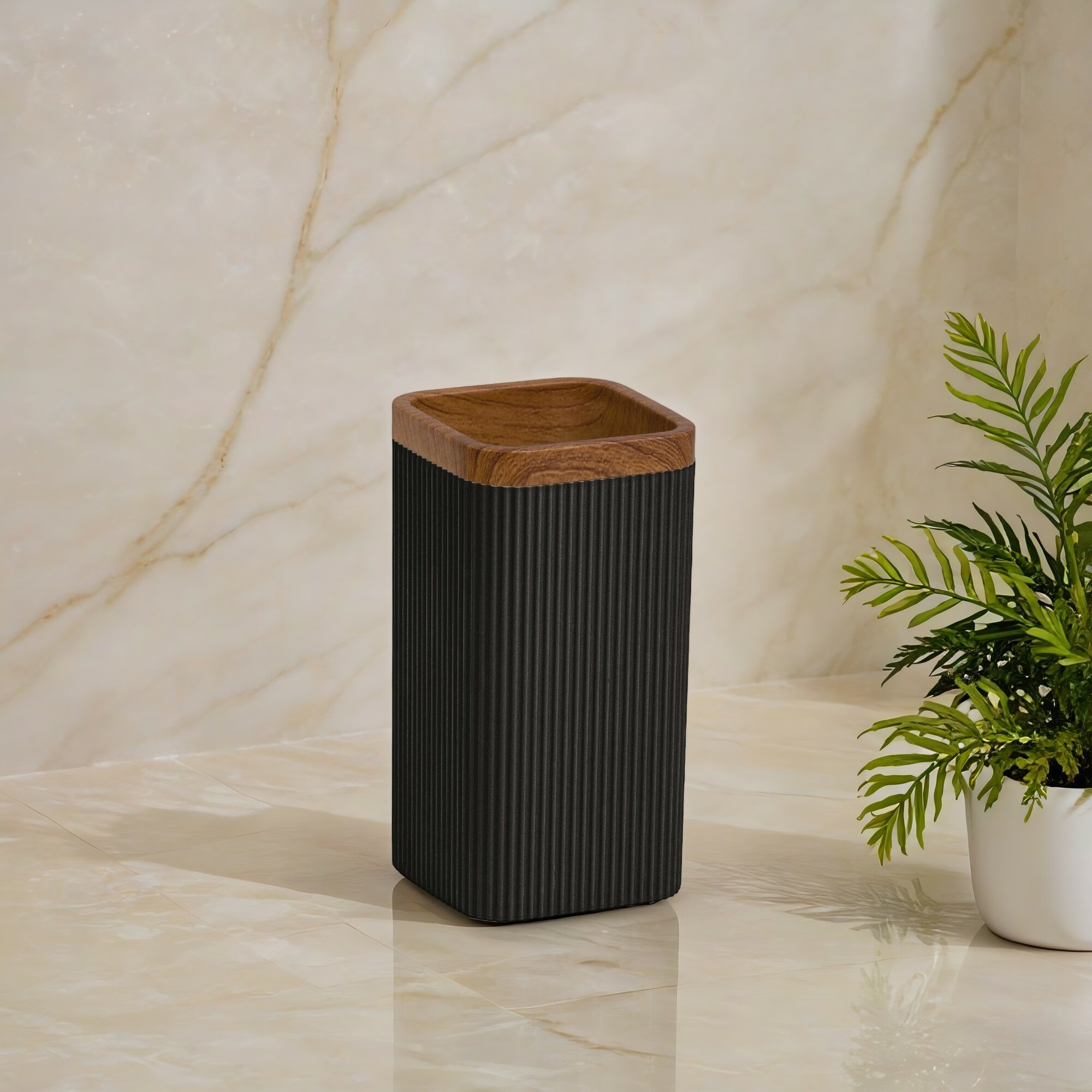 Стакан для зубных щёток Fixsen SAND BLACK, квадратный, черный, пластик — фото 1